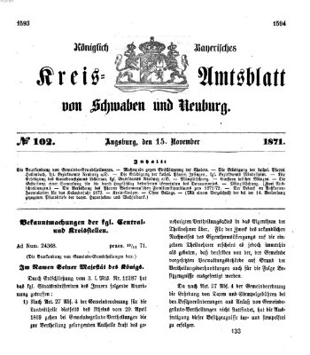 Königlich Bayerisches Kreis-Amtsblatt von Schwaben und Neuburg Mittwoch 15. November 1871