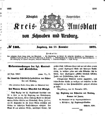 Königlich Bayerisches Kreis-Amtsblatt von Schwaben und Neuburg Samstag 18. November 1871