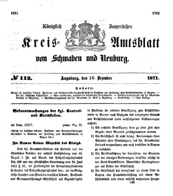 Königlich Bayerisches Kreis-Amtsblatt von Schwaben und Neuburg Samstag 16. Dezember 1871