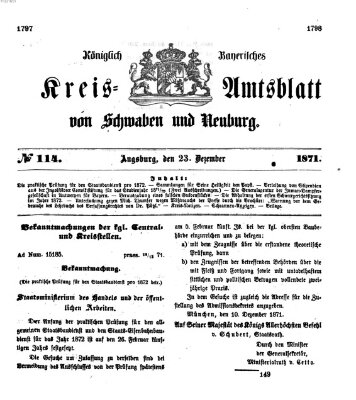 Königlich Bayerisches Kreis-Amtsblatt von Schwaben und Neuburg Samstag 23. Dezember 1871