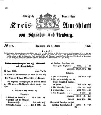 Königlich Bayerisches Kreis-Amtsblatt von Schwaben und Neuburg Samstag 1. März 1873