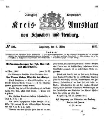 Königlich Bayerisches Kreis-Amtsblatt von Schwaben und Neuburg Mittwoch 5. März 1873