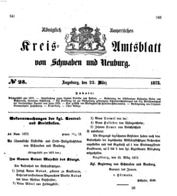 Königlich Bayerisches Kreis-Amtsblatt von Schwaben und Neuburg Samstag 22. März 1873