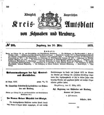 Königlich Bayerisches Kreis-Amtsblatt von Schwaben und Neuburg Mittwoch 26. März 1873