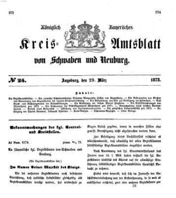 Königlich Bayerisches Kreis-Amtsblatt von Schwaben und Neuburg Samstag 29. März 1873