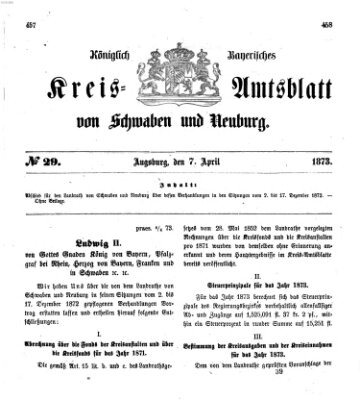 Königlich Bayerisches Kreis-Amtsblatt von Schwaben und Neuburg Montag 7. April 1873