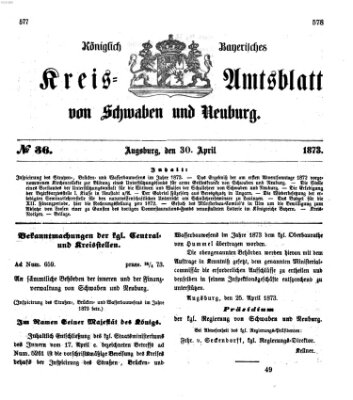 Königlich Bayerisches Kreis-Amtsblatt von Schwaben und Neuburg Mittwoch 30. April 1873