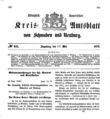 Königlich Bayerisches Kreis-Amtsblatt von Schwaben und Neuburg Samstag 17. Mai 1873