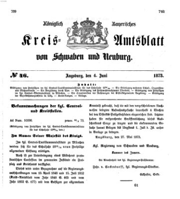 Königlich Bayerisches Kreis-Amtsblatt von Schwaben und Neuburg Mittwoch 4. Juni 1873