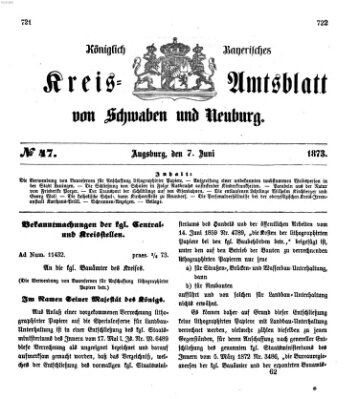 Königlich Bayerisches Kreis-Amtsblatt von Schwaben und Neuburg Samstag 7. Juni 1873