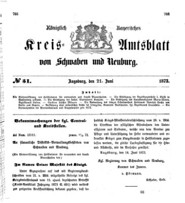 Königlich Bayerisches Kreis-Amtsblatt von Schwaben und Neuburg Samstag 21. Juni 1873