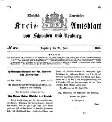 Königlich Bayerisches Kreis-Amtsblatt von Schwaben und Neuburg Mittwoch 25. Juni 1873