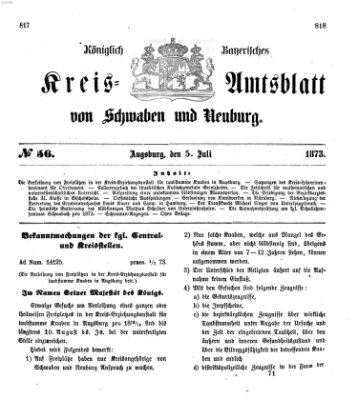 Königlich Bayerisches Kreis-Amtsblatt von Schwaben und Neuburg Samstag 5. Juli 1873
