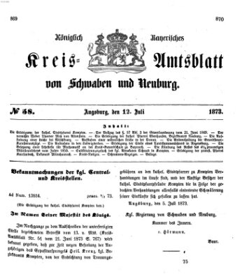 Königlich Bayerisches Kreis-Amtsblatt von Schwaben und Neuburg Samstag 12. Juli 1873