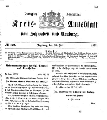 Königlich Bayerisches Kreis-Amtsblatt von Schwaben und Neuburg Samstag 26. Juli 1873