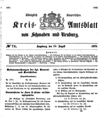 Königlich Bayerisches Kreis-Amtsblatt von Schwaben und Neuburg Samstag 23. August 1873