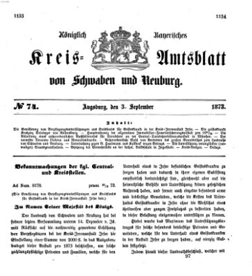 Königlich Bayerisches Kreis-Amtsblatt von Schwaben und Neuburg Mittwoch 3. September 1873