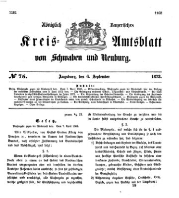 Königlich Bayerisches Kreis-Amtsblatt von Schwaben und Neuburg Samstag 6. September 1873