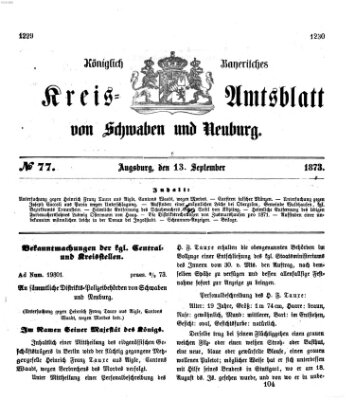 Königlich Bayerisches Kreis-Amtsblatt von Schwaben und Neuburg Samstag 13. September 1873