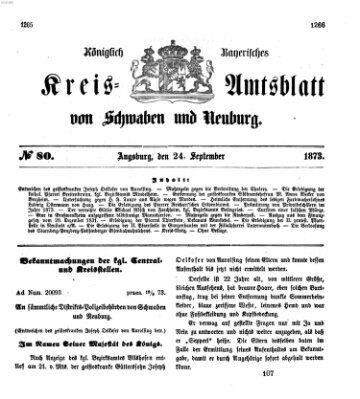 Königlich Bayerisches Kreis-Amtsblatt von Schwaben und Neuburg Mittwoch 24. September 1873