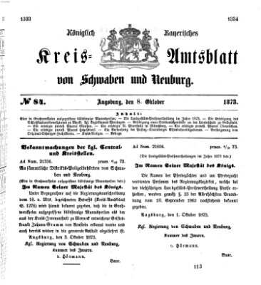 Königlich Bayerisches Kreis-Amtsblatt von Schwaben und Neuburg Mittwoch 8. Oktober 1873