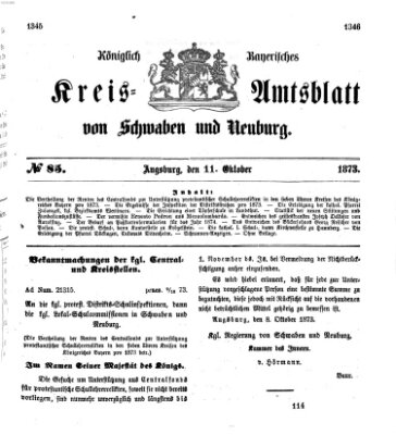 Königlich Bayerisches Kreis-Amtsblatt von Schwaben und Neuburg Samstag 11. Oktober 1873