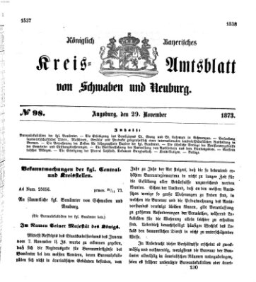 Königlich Bayerisches Kreis-Amtsblatt von Schwaben und Neuburg Samstag 29. November 1873