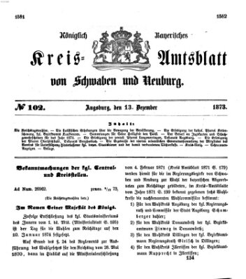 Königlich Bayerisches Kreis-Amtsblatt von Schwaben und Neuburg Samstag 13. Dezember 1873