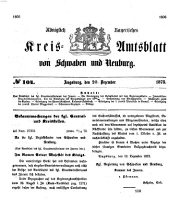 Königlich Bayerisches Kreis-Amtsblatt von Schwaben und Neuburg Samstag 20. Dezember 1873