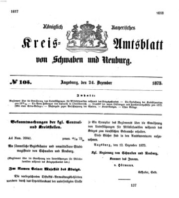 Königlich Bayerisches Kreis-Amtsblatt von Schwaben und Neuburg Mittwoch 24. Dezember 1873