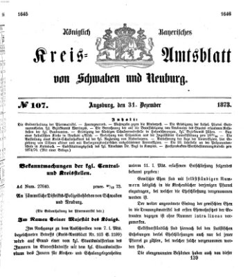 Königlich Bayerisches Kreis-Amtsblatt von Schwaben und Neuburg Mittwoch 31. Dezember 1873