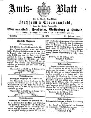 Amtsblatt für die Königlichen Bezirksämter Forchheim und Ebermannstadt sowie für die Königliche Stadt Forchheim Samstag 11. Februar 1871