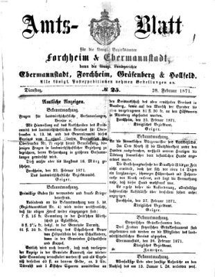 Amtsblatt für die Königlichen Bezirksämter Forchheim und Ebermannstadt sowie für die Königliche Stadt Forchheim Dienstag 28. Februar 1871