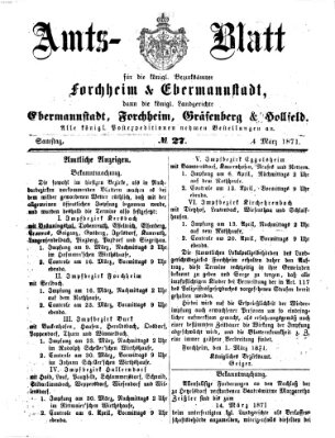 Amtsblatt für die Königlichen Bezirksämter Forchheim und Ebermannstadt sowie für die Königliche Stadt Forchheim Samstag 4. März 1871