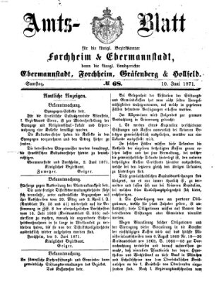 Amtsblatt für die Königlichen Bezirksämter Forchheim und Ebermannstadt sowie für die Königliche Stadt Forchheim Samstag 10. Juni 1871