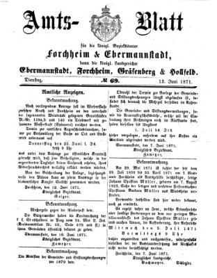 Amtsblatt für die Königlichen Bezirksämter Forchheim und Ebermannstadt sowie für die Königliche Stadt Forchheim Dienstag 13. Juni 1871