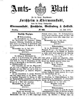 Amtsblatt für die Königlichen Bezirksämter Forchheim und Ebermannstadt sowie für die Königliche Stadt Forchheim Samstag 15. Juli 1871