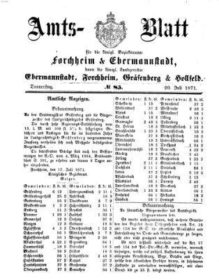 Amtsblatt für die Königlichen Bezirksämter Forchheim und Ebermannstadt sowie für die Königliche Stadt Forchheim Donnerstag 20. Juli 1871