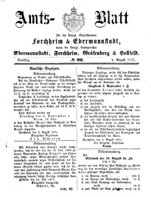 Amtsblatt für die Königlichen Bezirksämter Forchheim und Ebermannstadt sowie für die Königliche Stadt Forchheim Samstag 5. August 1871