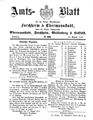 Amtsblatt für die Königlichen Bezirksämter Forchheim und Ebermannstadt sowie für die Königliche Stadt Forchheim Samstag 19. August 1871