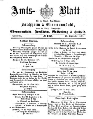 Amtsblatt für die Königlichen Bezirksämter Forchheim und Ebermannstadt sowie für die Königliche Stadt Forchheim Donnerstag 21. September 1871