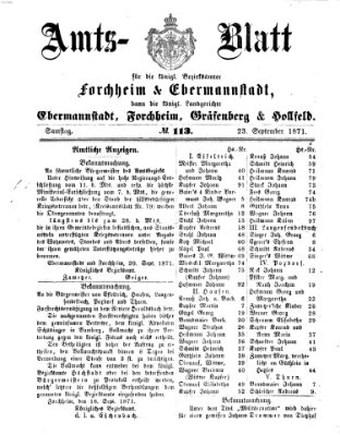 Amtsblatt für die Königlichen Bezirksämter Forchheim und Ebermannstadt sowie für die Königliche Stadt Forchheim Samstag 23. September 1871