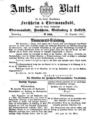 Amtsblatt für die Königlichen Bezirksämter Forchheim und Ebermannstadt sowie für die Königliche Stadt Forchheim Donnerstag 21. Dezember 1871