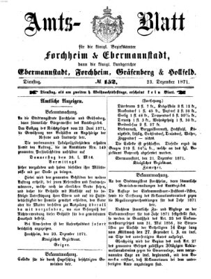 Amtsblatt für die Königlichen Bezirksämter Forchheim und Ebermannstadt sowie für die Königliche Stadt Forchheim Samstag 23. Dezember 1871