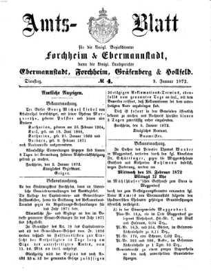 Amtsblatt für die Königlichen Bezirksämter Forchheim und Ebermannstadt sowie für die Königliche Stadt Forchheim Dienstag 9. Januar 1872