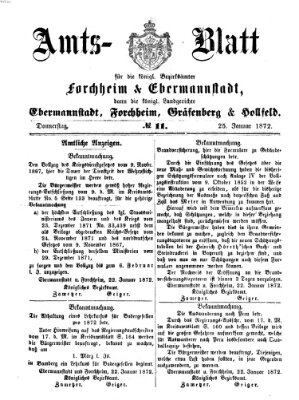 Amtsblatt für die Königlichen Bezirksämter Forchheim und Ebermannstadt sowie für die Königliche Stadt Forchheim Donnerstag 25. Januar 1872