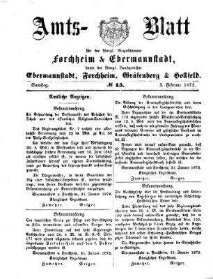 Amtsblatt für die Königlichen Bezirksämter Forchheim und Ebermannstadt sowie für die Königliche Stadt Forchheim Samstag 3. Februar 1872