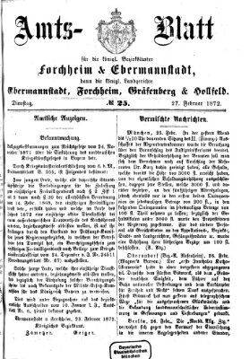 Amtsblatt für die Königlichen Bezirksämter Forchheim und Ebermannstadt sowie für die Königliche Stadt Forchheim Dienstag 27. Februar 1872