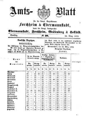 Amtsblatt für die Königlichen Bezirksämter Forchheim und Ebermannstadt sowie für die Königliche Stadt Forchheim Samstag 30. März 1872