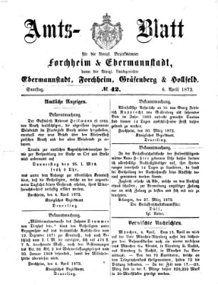 Amtsblatt für die Königlichen Bezirksämter Forchheim und Ebermannstadt sowie für die Königliche Stadt Forchheim Samstag 6. April 1872